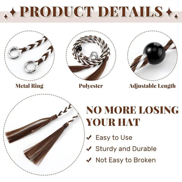 Western Braided Hat Chin Straps Set Removable Tassels for Men Women main image 5